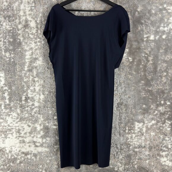 Miilla Size L Boat Neck Knee Length Shift Dress Navy Short Sleeve Pullover Strap - Picture 1 of 10